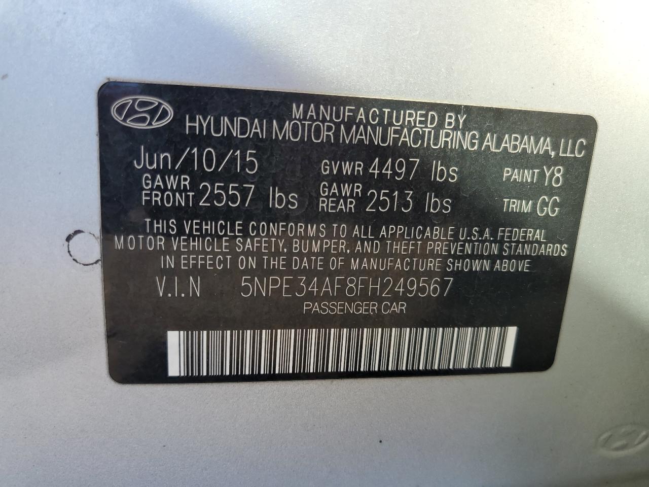 5NPE34AF8FH249567 2015 Hyundai Sonata Sport