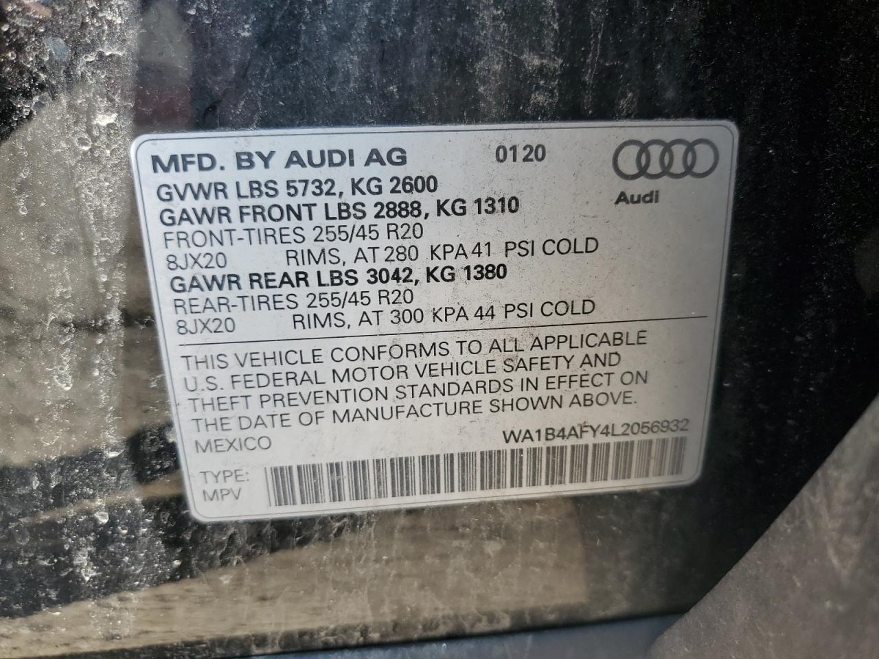 2020 Audi Sq5 Premium Plus VIN: WA1B4AFY4L2056932 Lot: 71116794