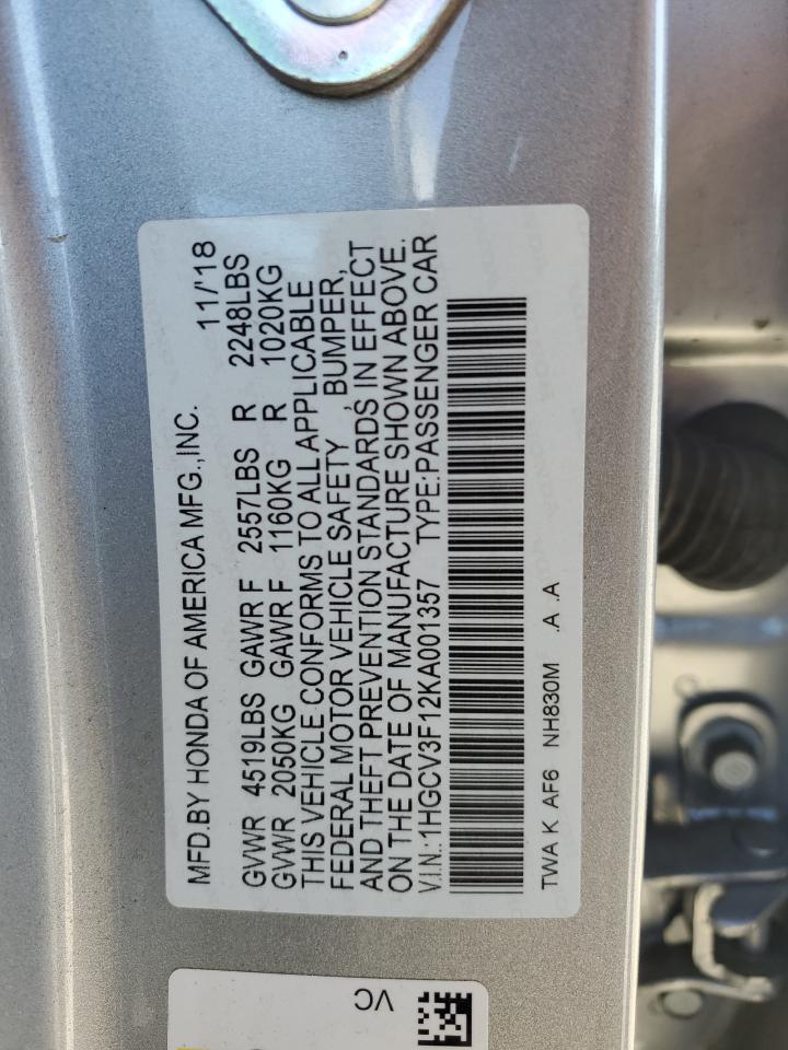 1HGCV3F12KA001357 2019 Honda Accord Hybrid