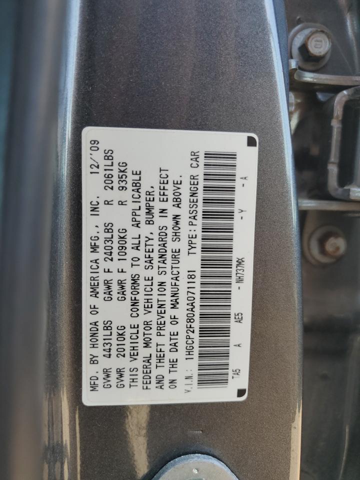 2010 Honda Accord Exl VIN: 1HGCP2F80AA071181 Lot: 73210994