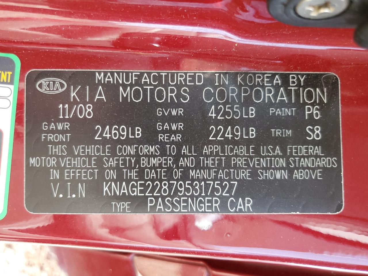 KNAGE228795317527 2009 Kia Optima Lx