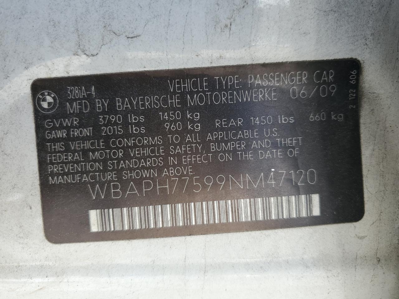 2009 BMW 328 I VIN: WBAPH77599NM47120 Lot: 72734614