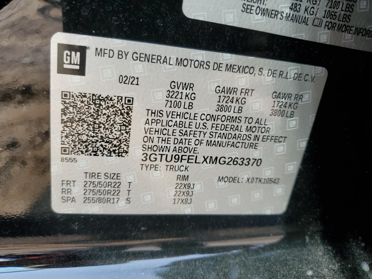 3GTU9FELXMG263370 2021 GMC Sierra K1500 Denali