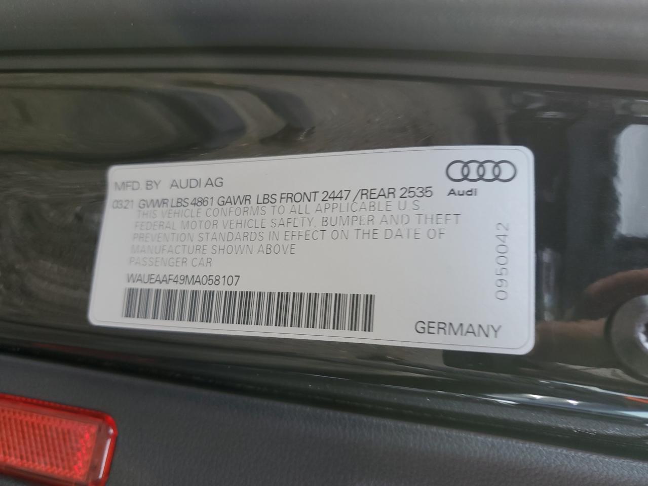 WAUEAAF49MA058107 2021 Audi A4 Premium Plus 45