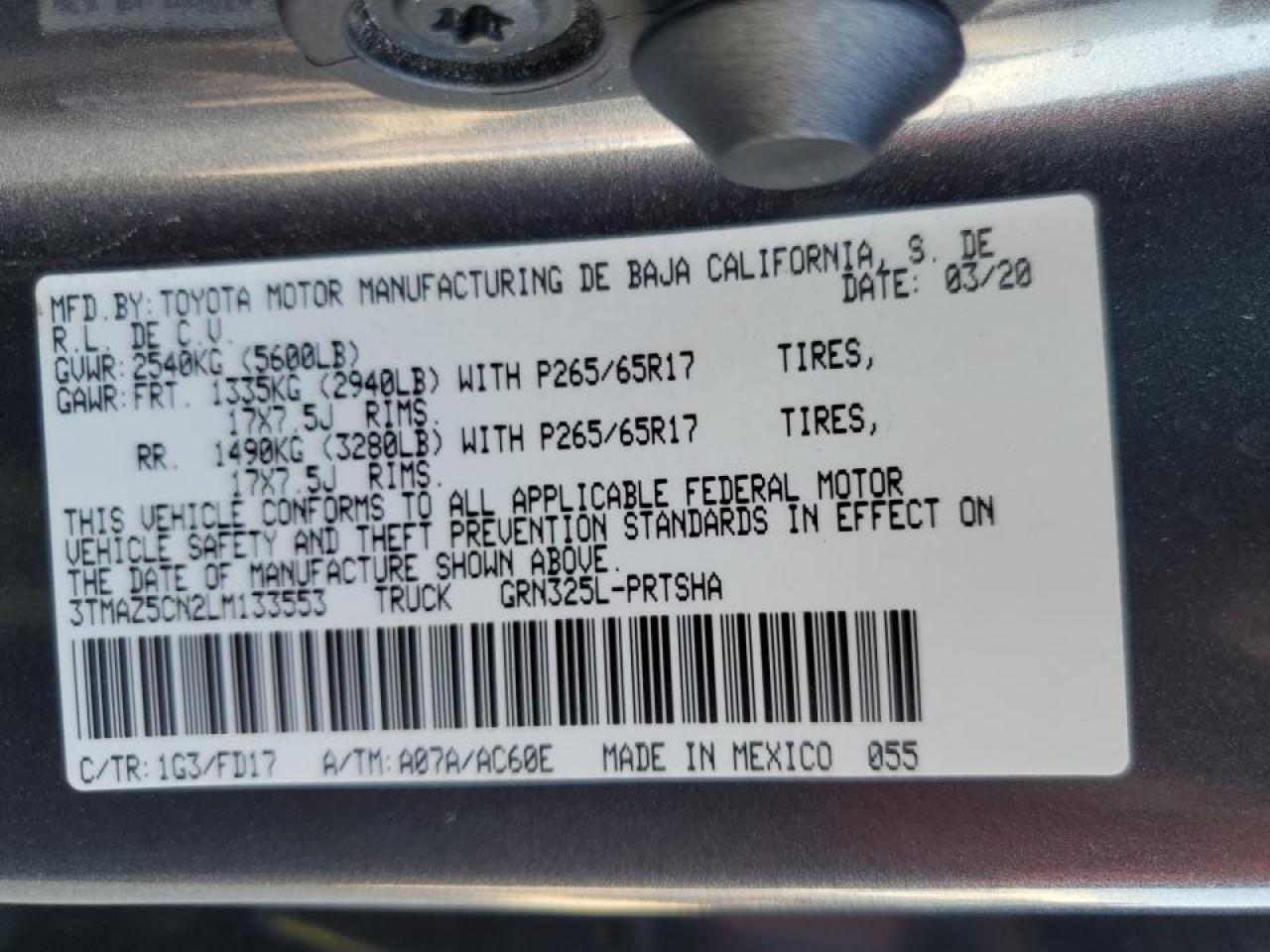 2020 Toyota Tacoma Double Cab VIN: 3TMAZ5CN2LM133553 Lot: 70901154