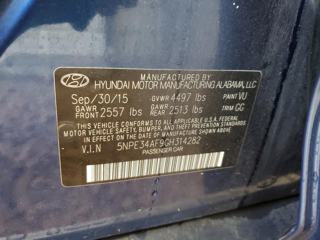 5NPE34AF9GH314282 2016 Hyundai Sonata Sport