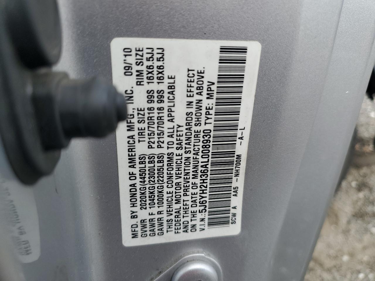 5J6YH2H36AL008930 2010 Honda Element Lx