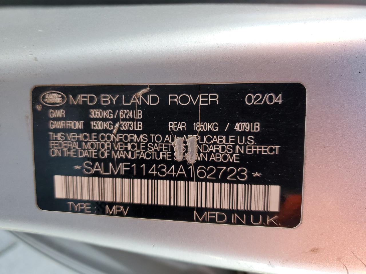 2004 Land Rover Range Rover Hse VIN: SALMF11434A162723 Lot: 72813894