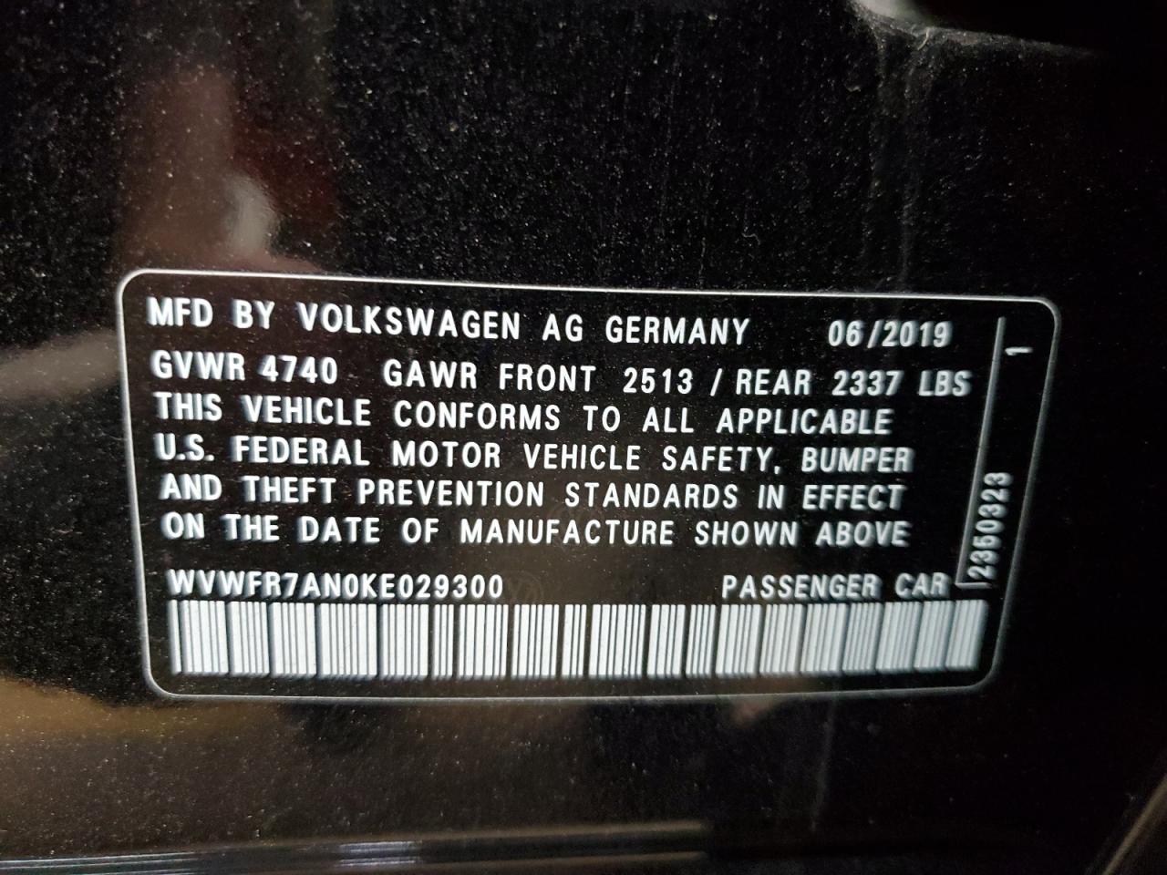 WVWFR7AN0KE029300 2019 Volkswagen Arteon Se