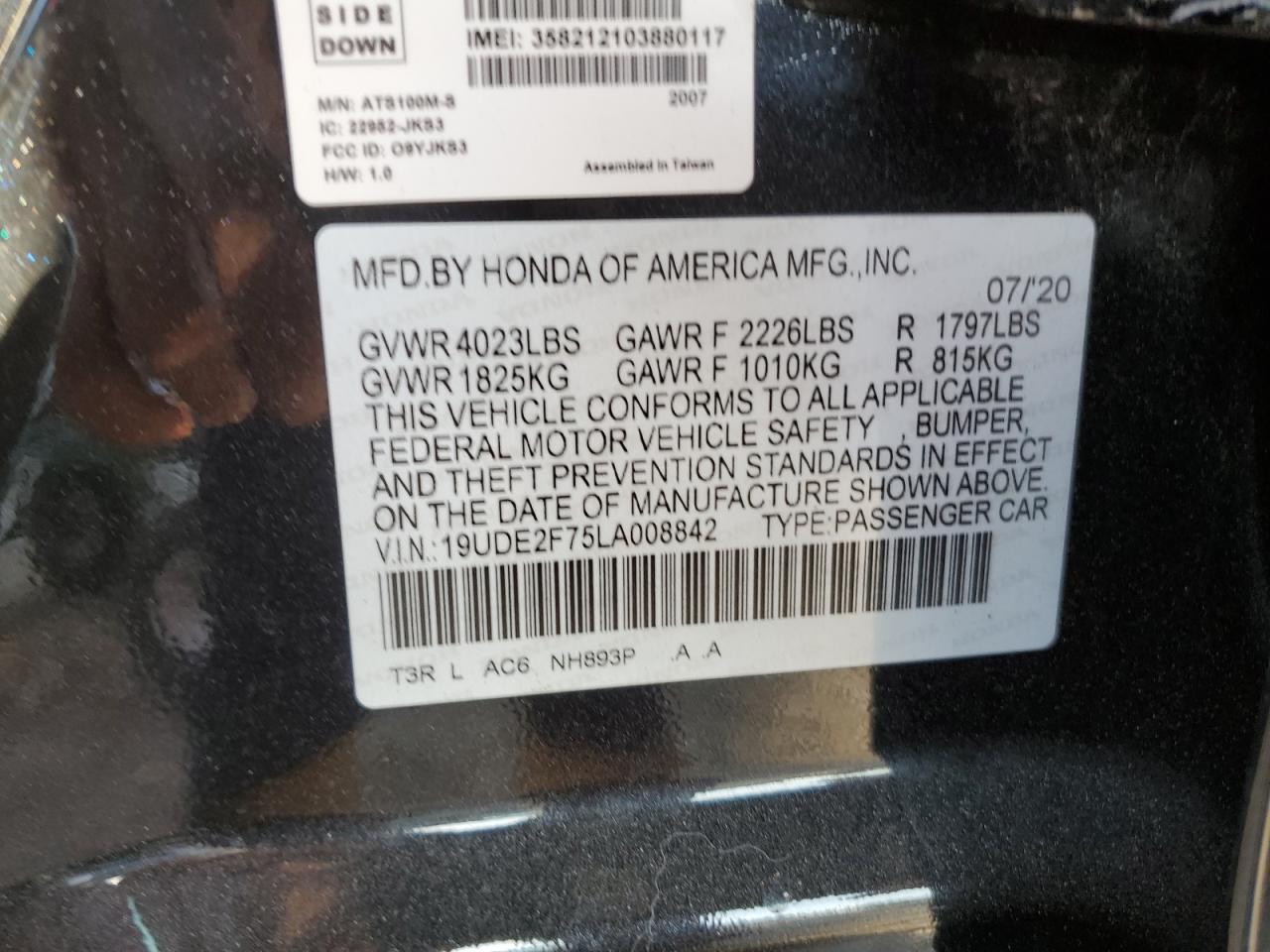 19UDE2F75LA008842 2020 Acura Ilx Premium