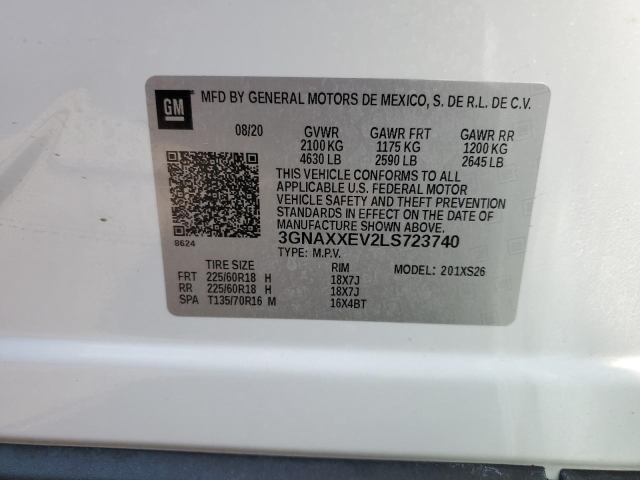 3GNAXXEV2LS723740 2020 Chevrolet Equinox Premier