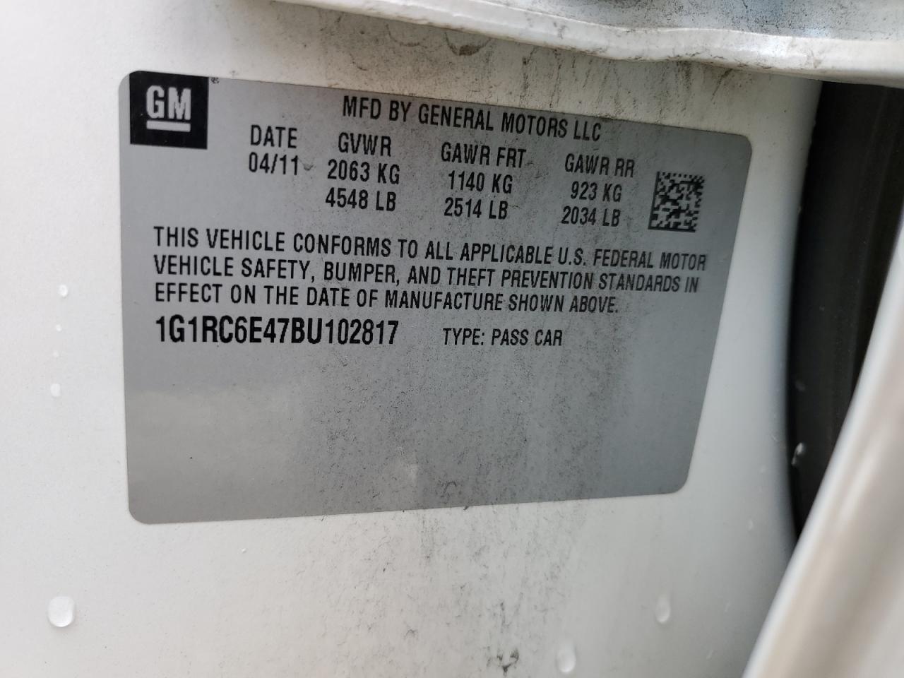 2011 Chevrolet Volt VIN: 1G1RC6E47BU102817 Lot: 71032554