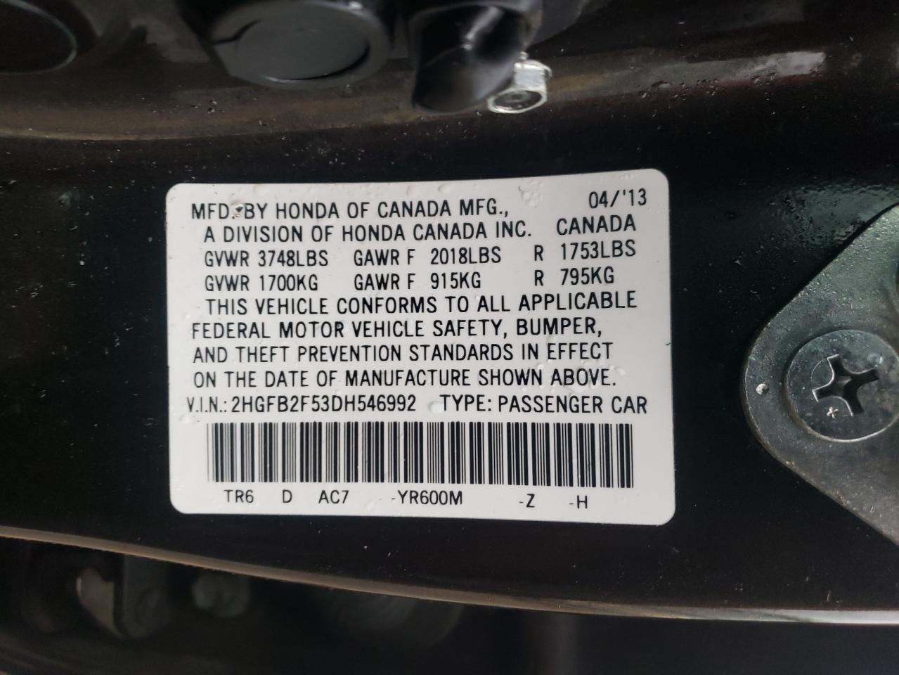 2HGFB2F53DH546992 2013 Honda Civic Lx