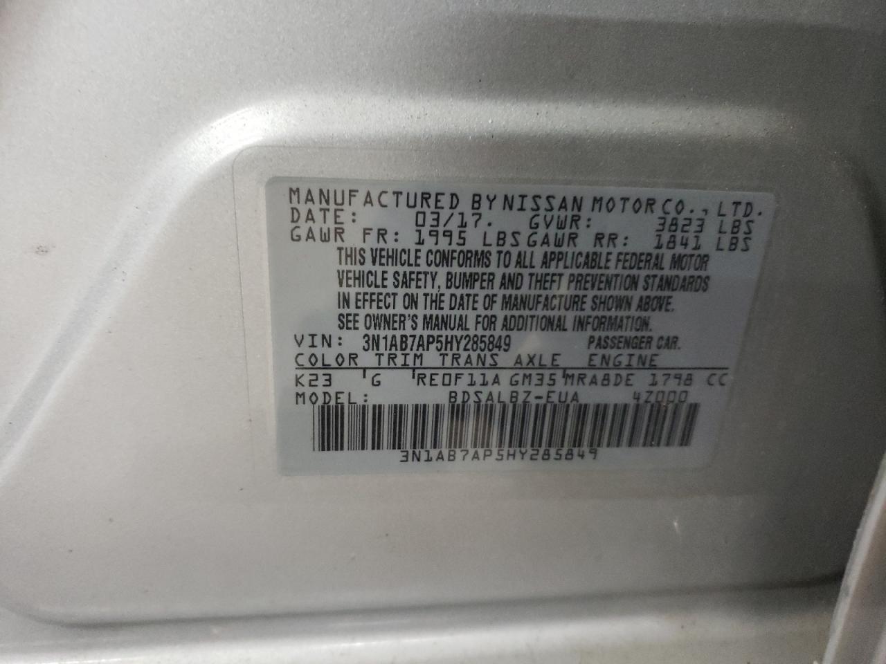 3N1AB7AP5HY285849 2017 Nissan Sentra S