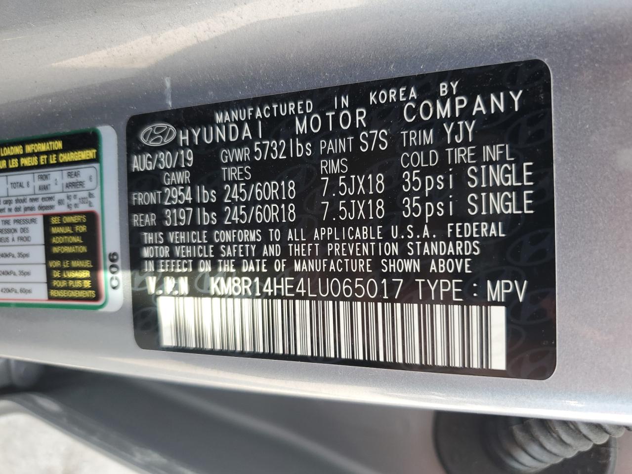 KM8R14HE4LU065017 2020 Hyundai Palisade Se