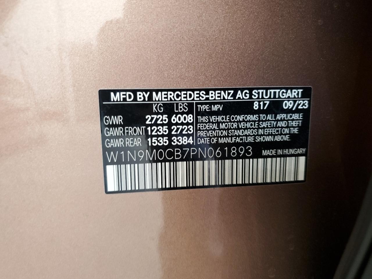 W1N9M0CB7PN061893 2023 Mercedes-Benz Eqb 250+