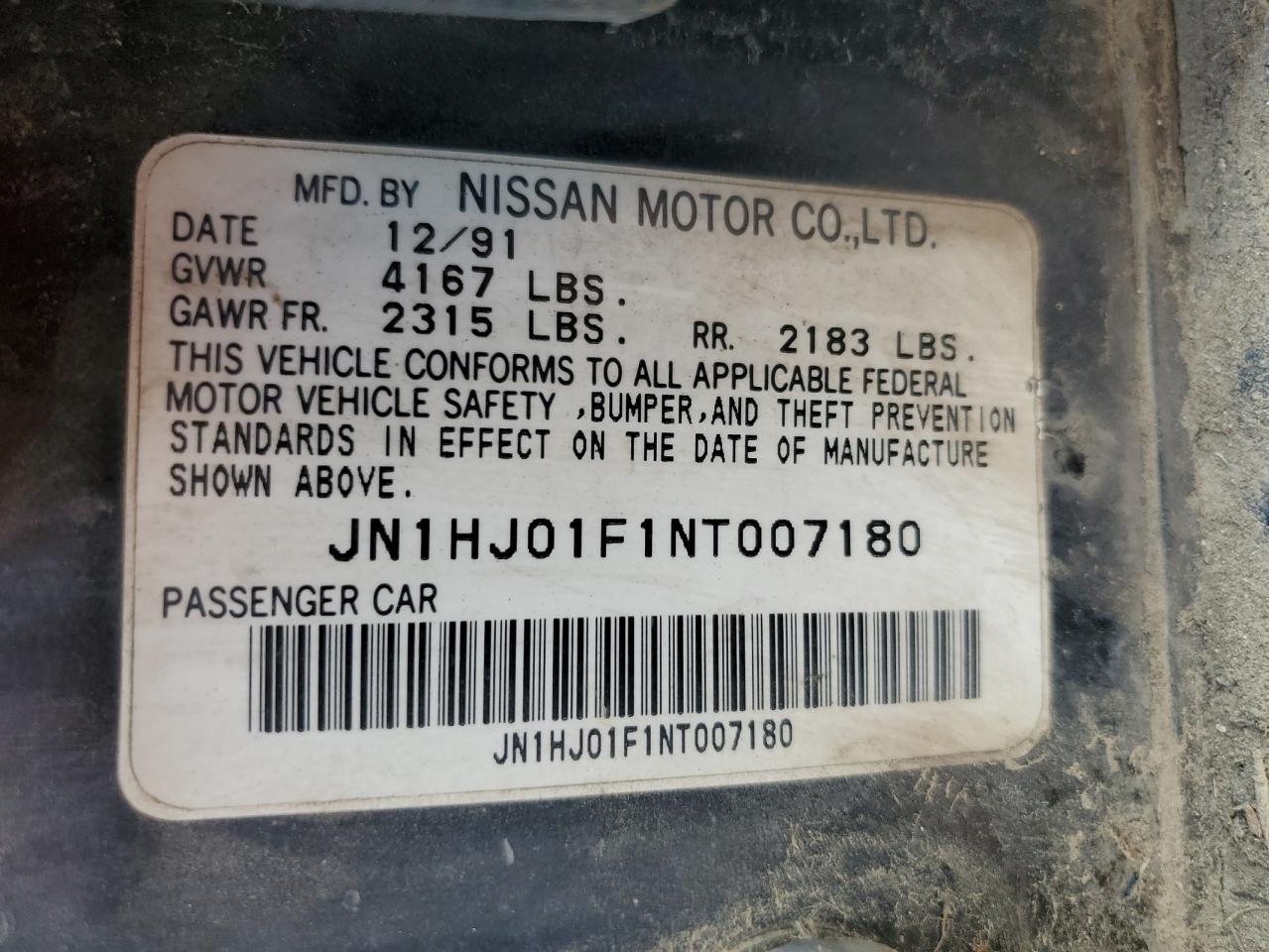 JN1HJ01F1NT007180 1992 Nissan Maxima Gxe