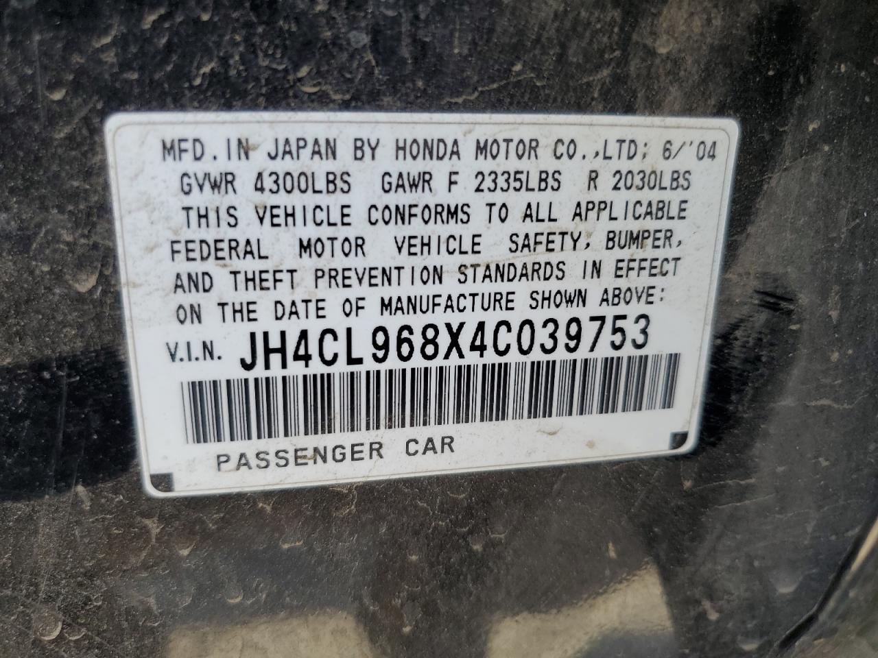 JH4CL968X4C039753 2004 Acura Tsx