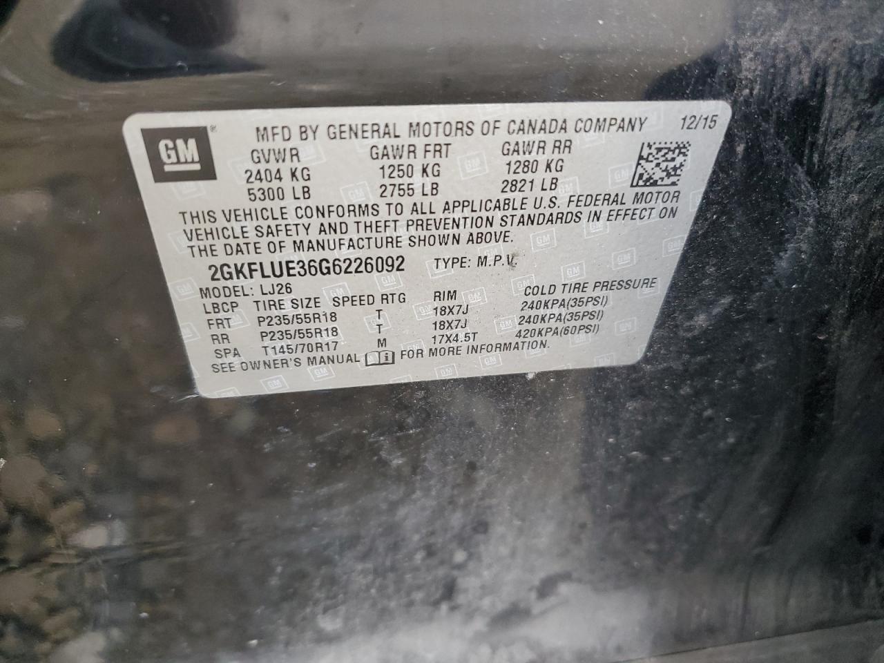 2GKFLUE36G6226092 2016 GMC Terrain Slt