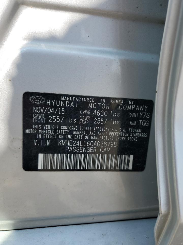 2016 Hyundai Sonata Hybrid VIN: KMHE24L16GA028798 Lot: 70819294