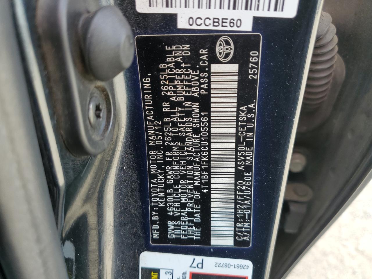 4T1BF1FK6CU105561 2012 Toyota Camry Base