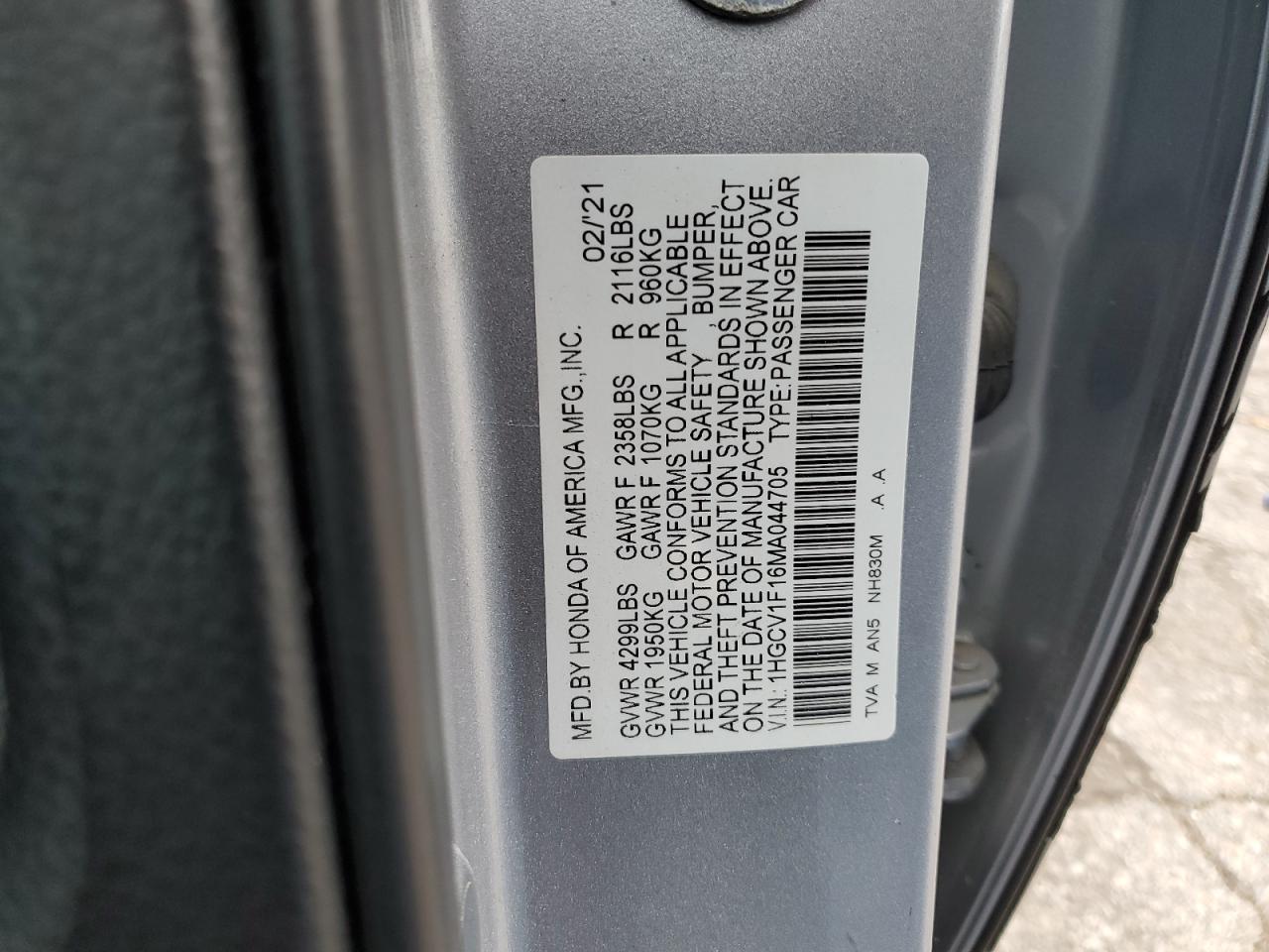 1HGCV1F16MA044705 2021 Honda Accord Lx