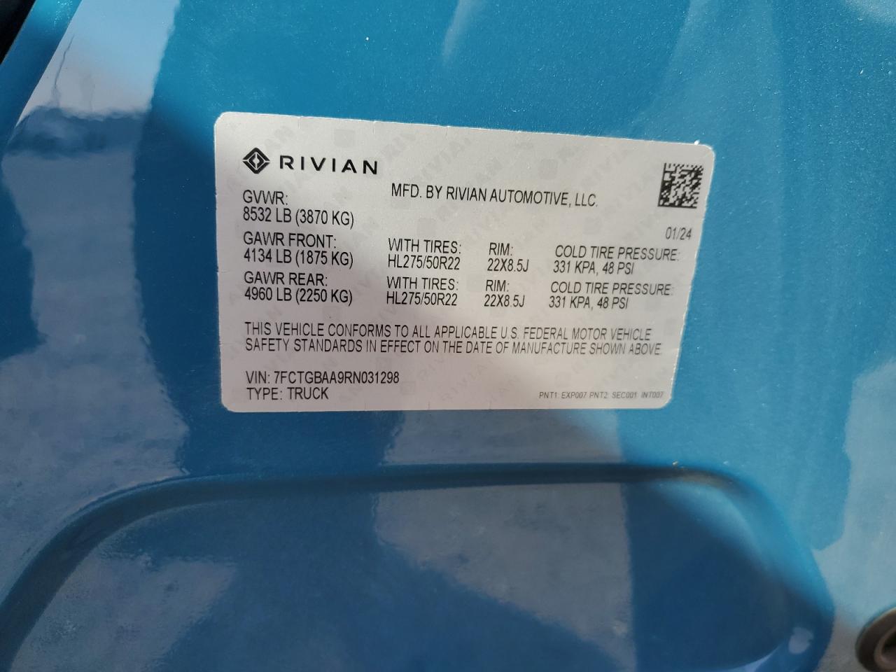 2024 Rivian R1T Adventure VIN: 7FCTGBAA9RN031298 Lot: 71777774