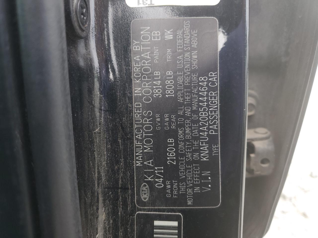 KNAFU4A20B5444648 2011 Kia Forte Ex