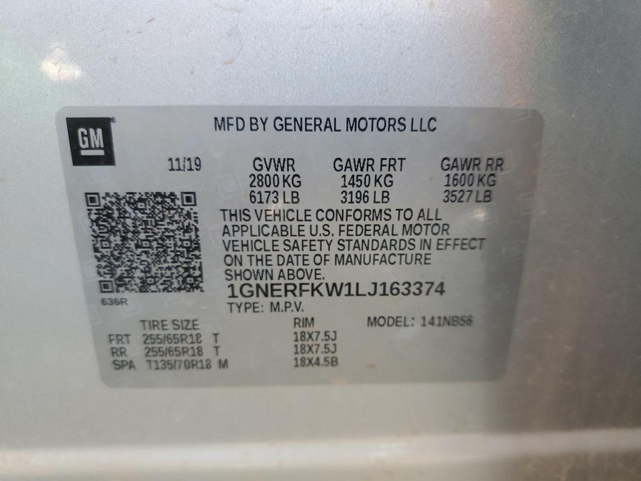 1GNERFKW1LJ163374 2020 Chevrolet Traverse Ls