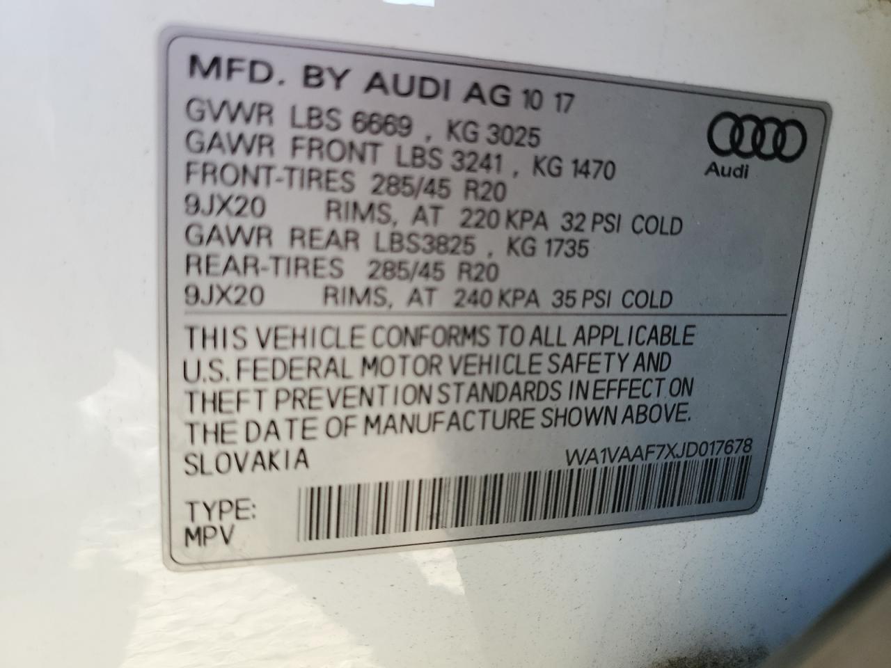 WA1VAAF7XJD017678 2018 Audi Q7 Prestige