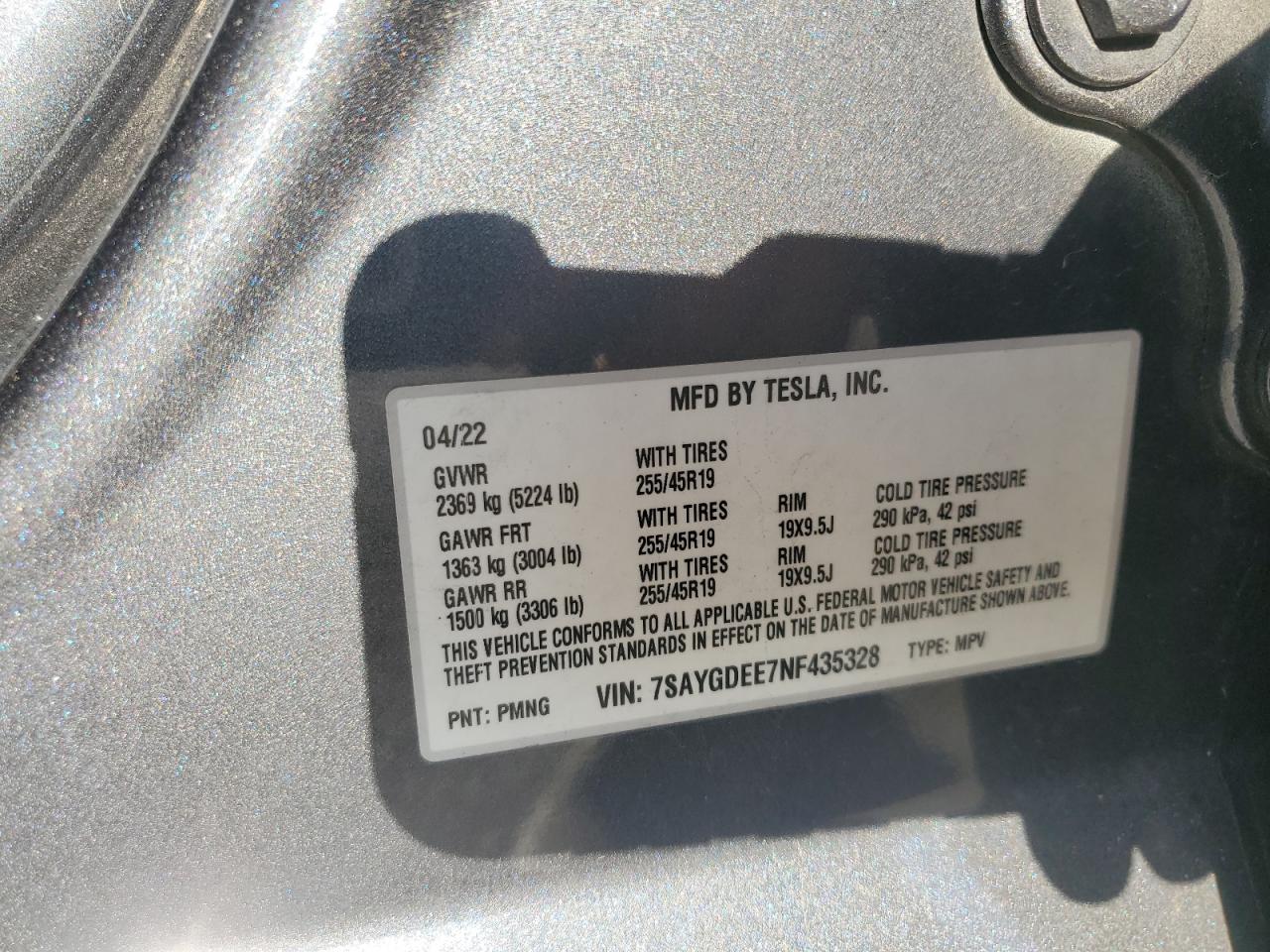 7SAYGDEE7NF435328 2022 Tesla Model Y