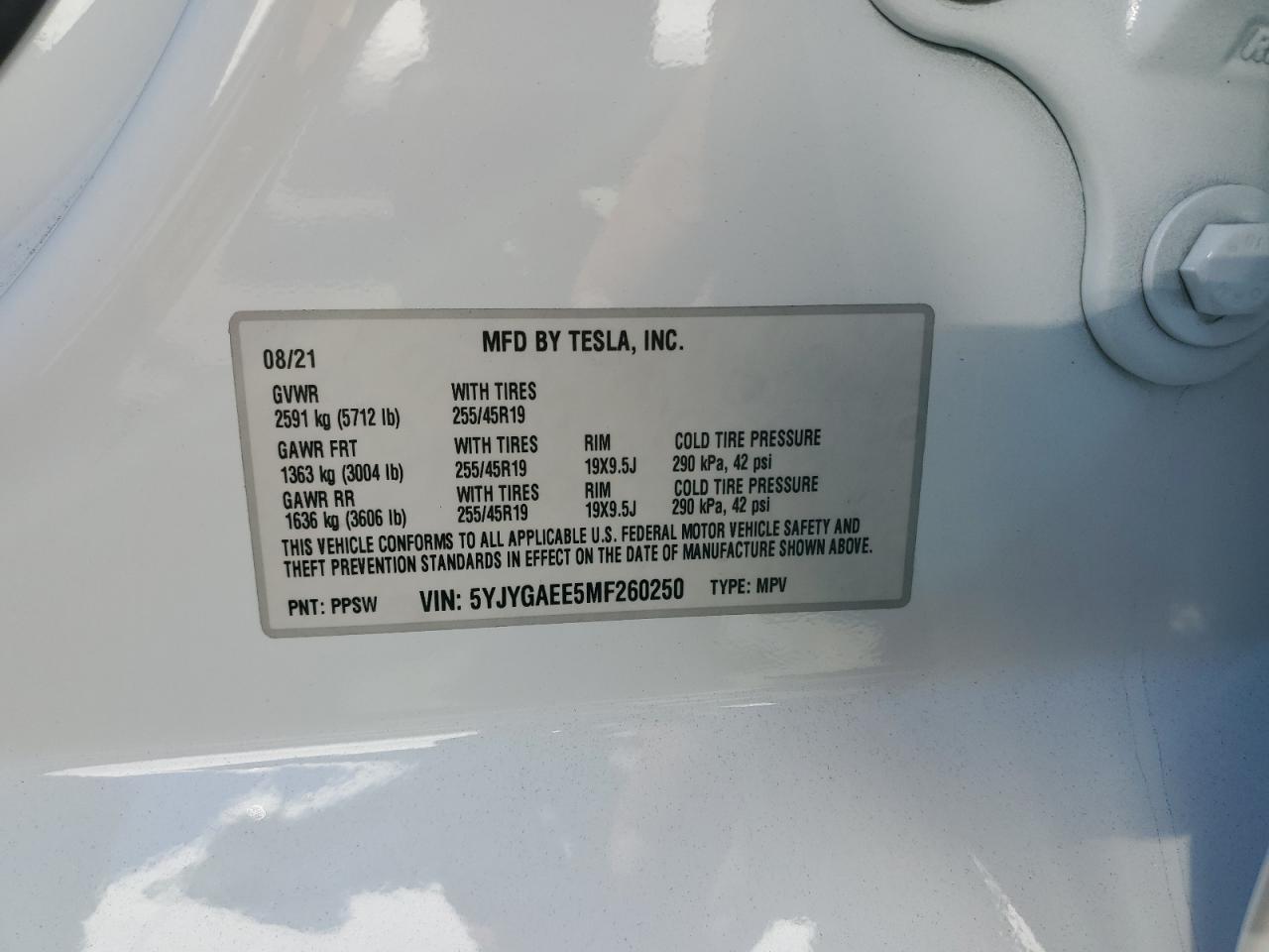 5YJYGAEE5MF260250 2021 Tesla Model Y