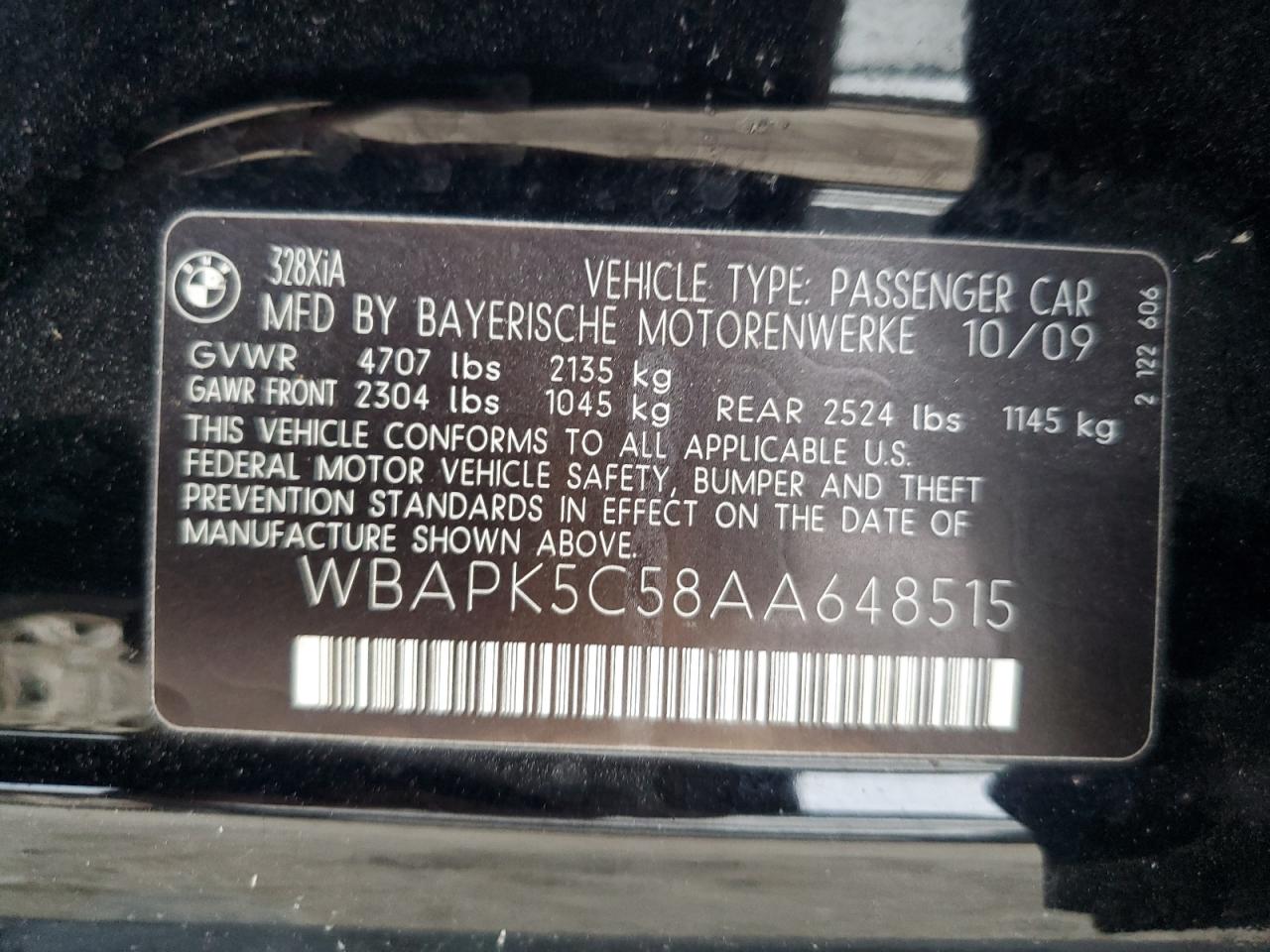 WBAPK5C58AA648515 2010 BMW 328 Xi Sulev