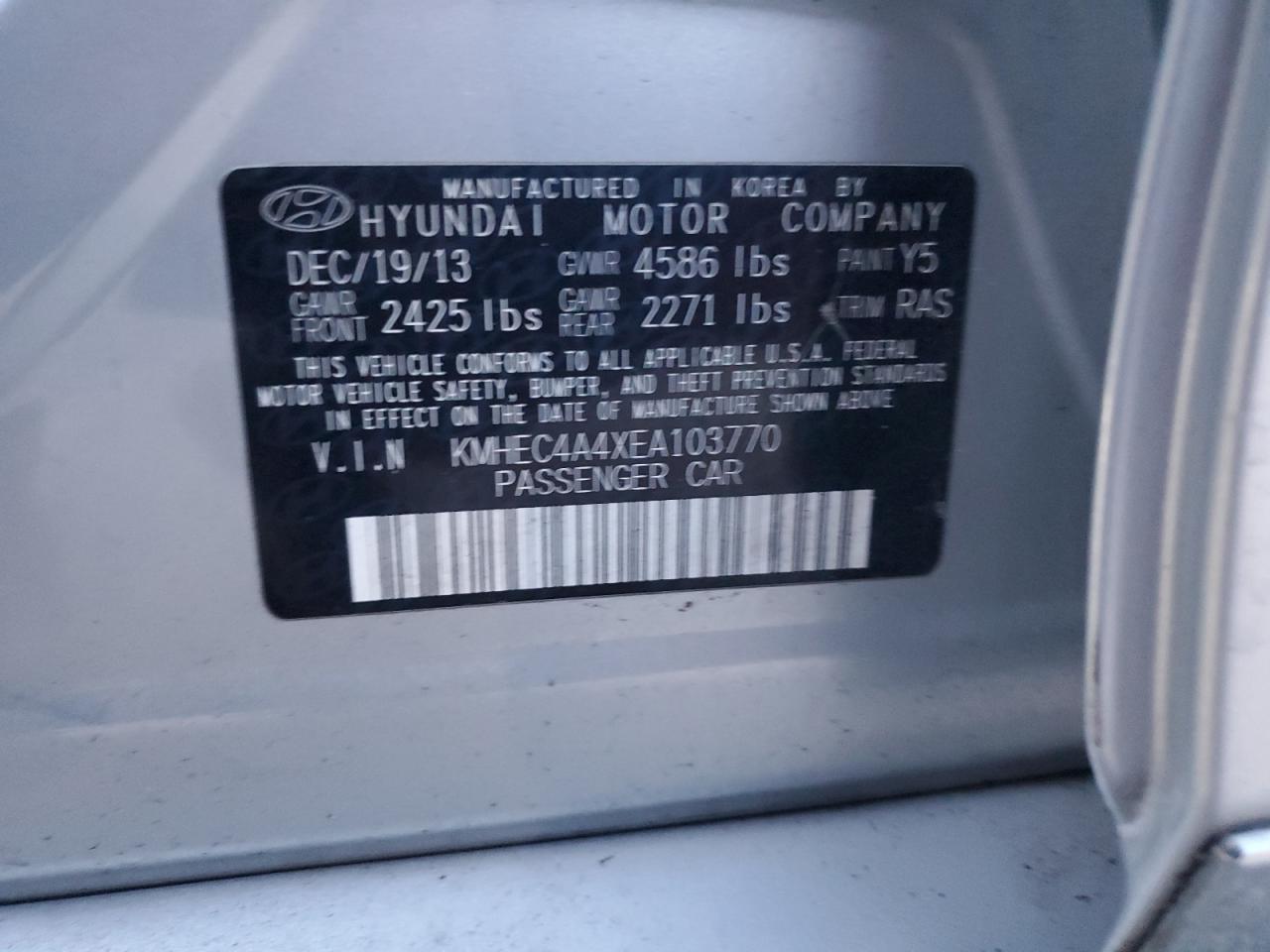 2014 Hyundai Sonata Hybrid VIN: KMHEC4A4XEA103770 Lot: 71178584