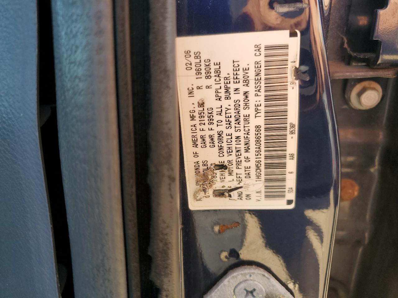 1HGCM56156A086568 2006 Honda Accord Value