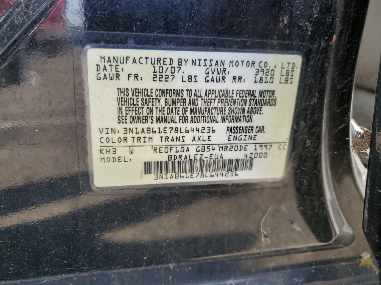 3N1AB61E78L644236 2008 Nissan Sentra 2.0