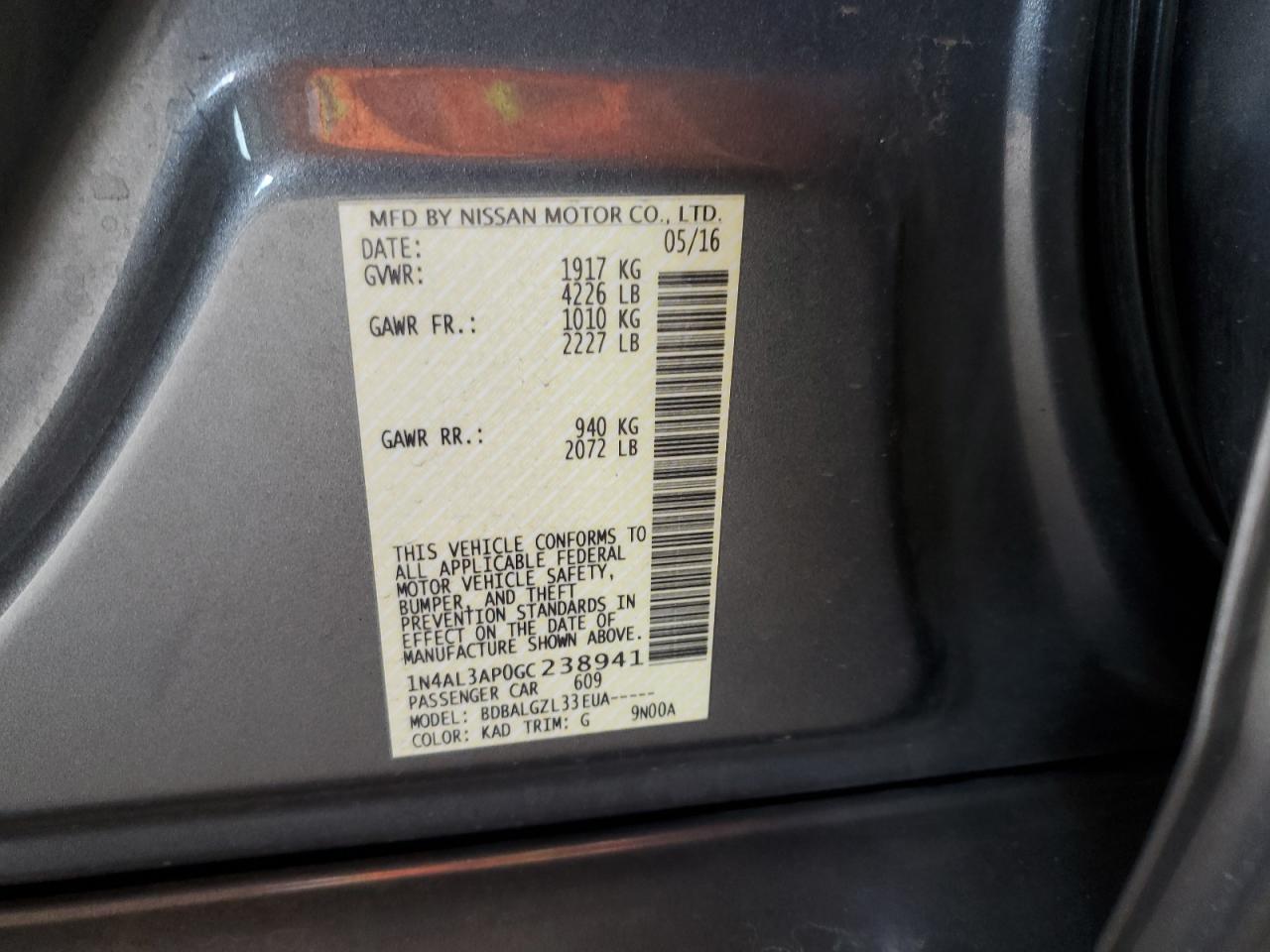 1N4AL3AP0GC238941 2016 Nissan Altima 2.5