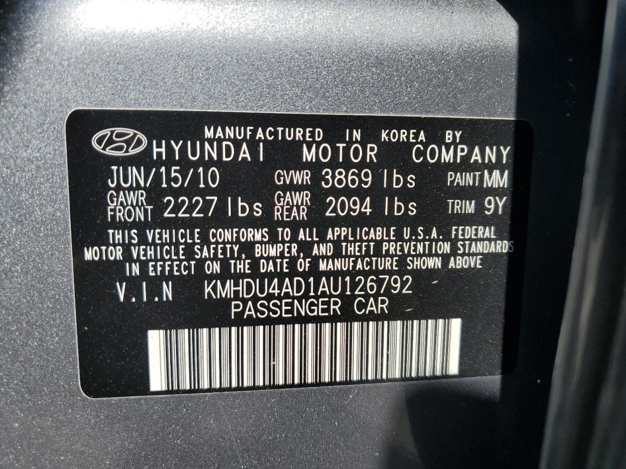 2010 Hyundai Elantra Blue VIN: KMHDU4AD1AU126792 Lot: 70630144