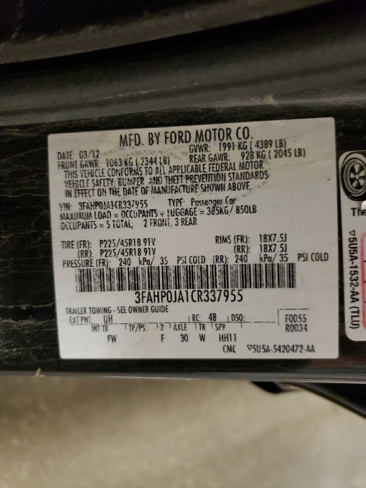 3FAHP0JA1CR337955 2012 Ford Fusion Sel