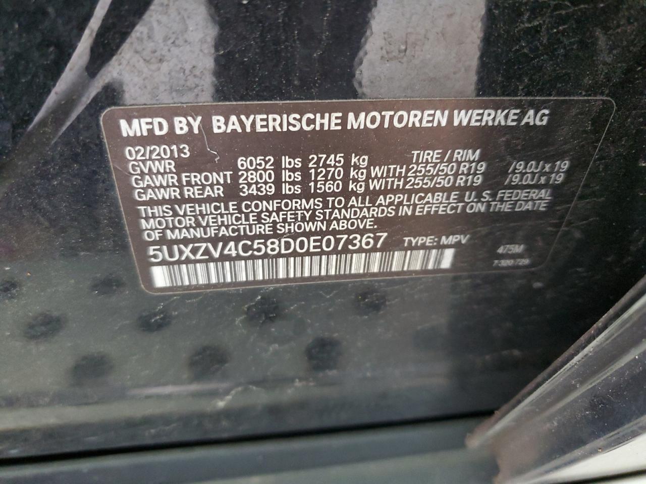 2013 BMW X5 xDrive35I VIN: 5UXZV4C58D0E07367 Lot: 70124614