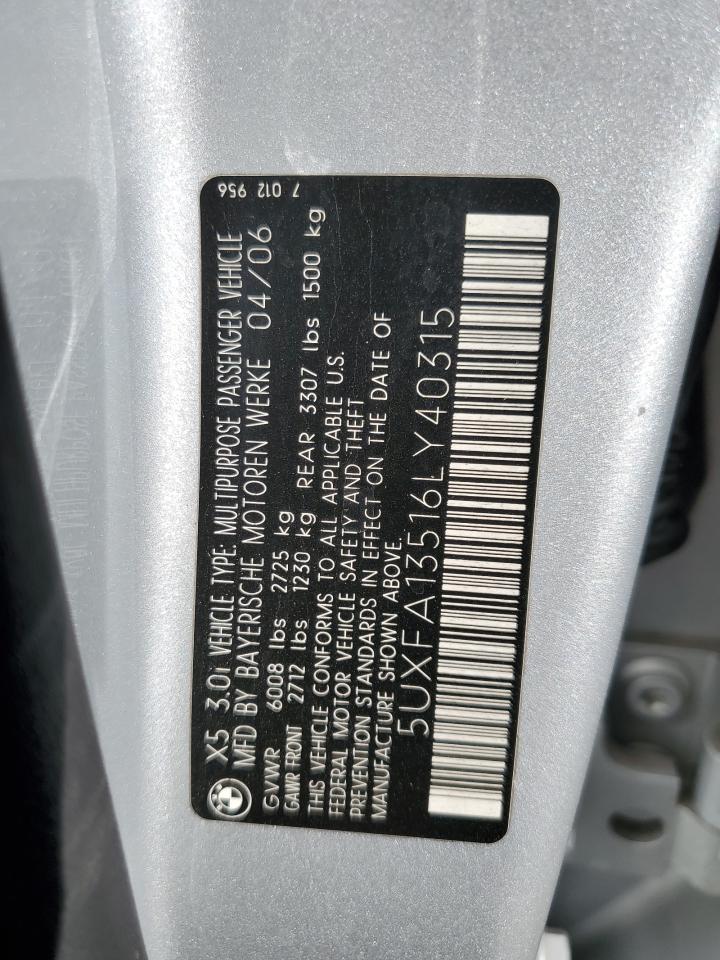 5UXFA13516LY40315 2006 BMW X5 3.0I