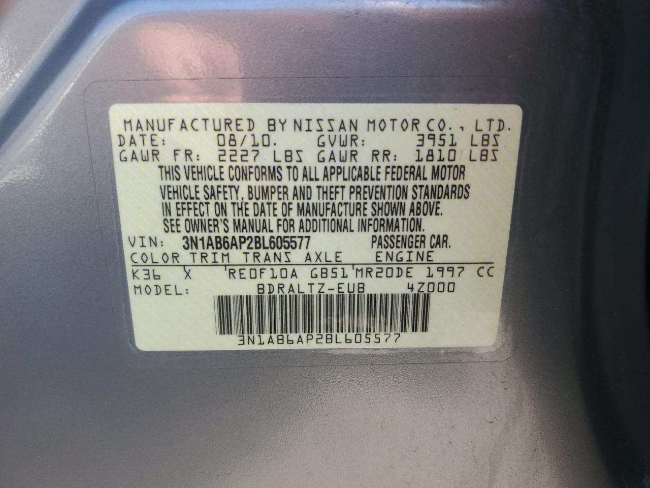 2011 Nissan Sentra 2.0 VIN: 3N1AB6AP2BL605577 Lot: 70422644