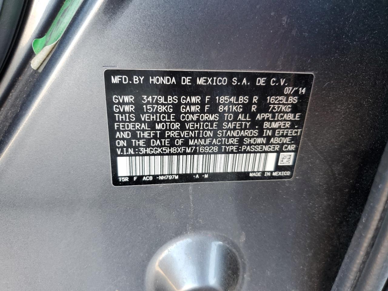 3HGGK5H8XFM716928 2015 Honda Fit Ex