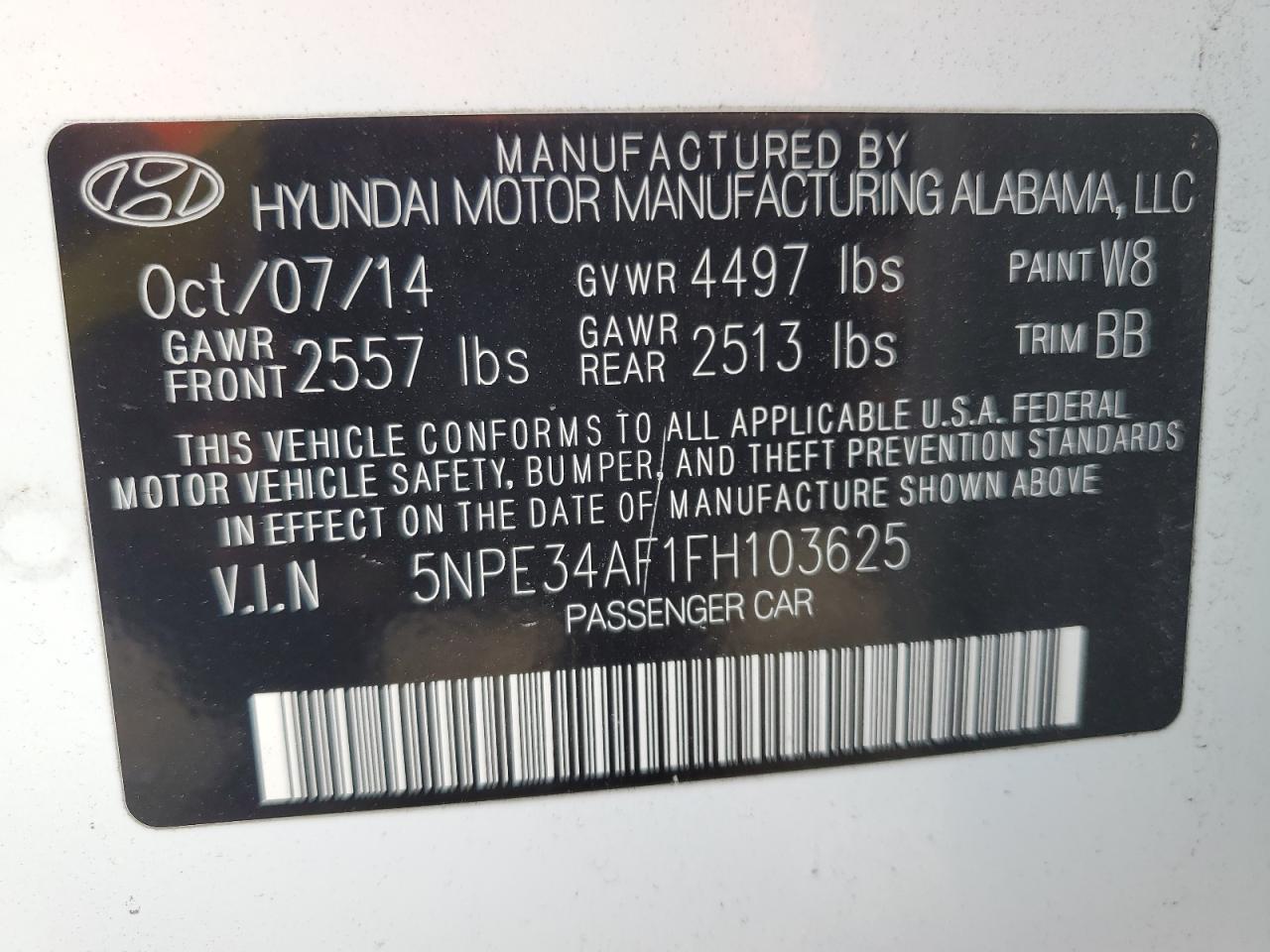 5NPE34AF1FH103625 2015 Hyundai Sonata Sport