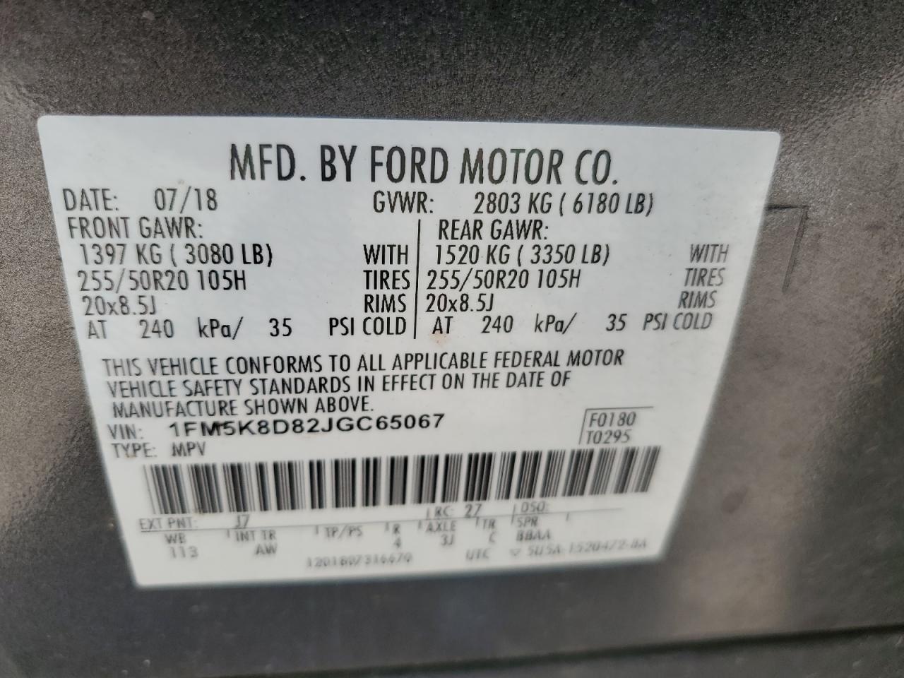 1FM5K8D82JGC65067 2018 Ford Explorer Xlt