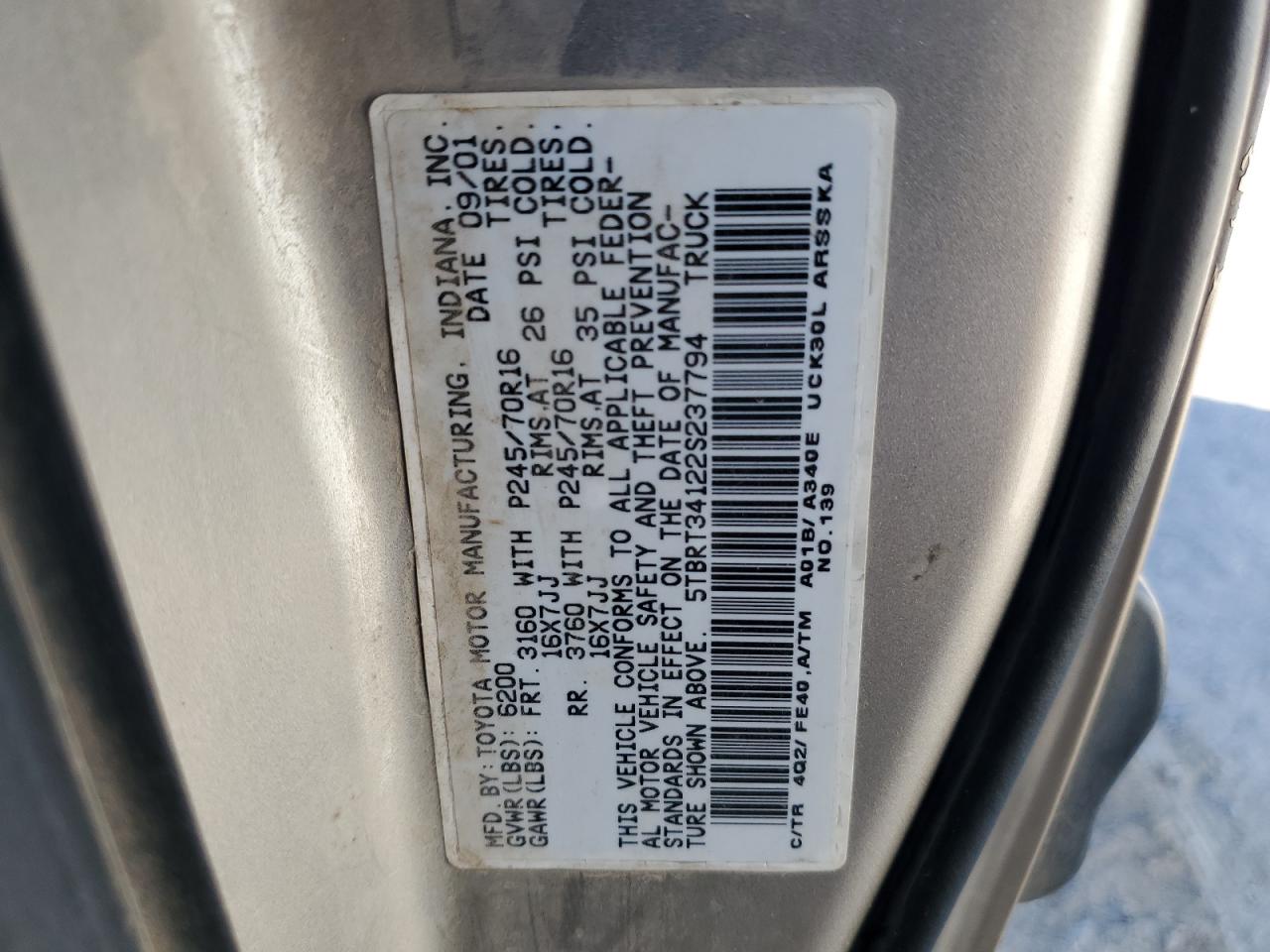 5TBRT34122S237794 2002 Toyota Tundra Access Cab