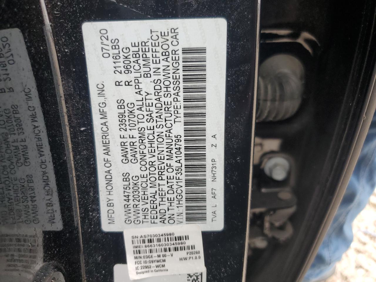 1HGCV1F35LA104795 2020 Honda Accord Sport