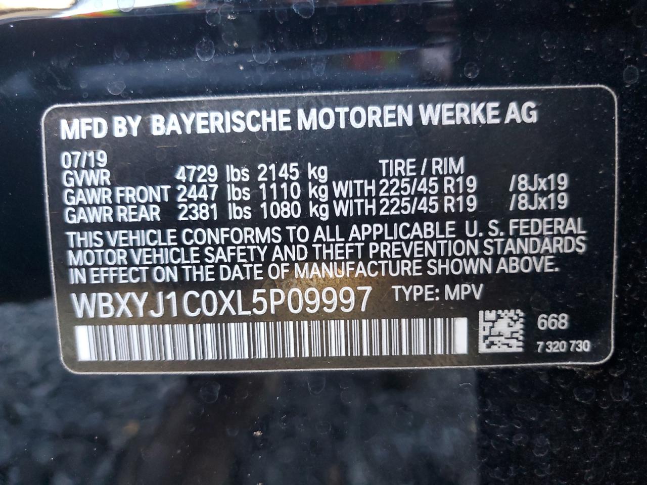 2020 BMW X2 xDrive28I VIN: WBXYJ1C0XL5P09997 Lot: 73144884