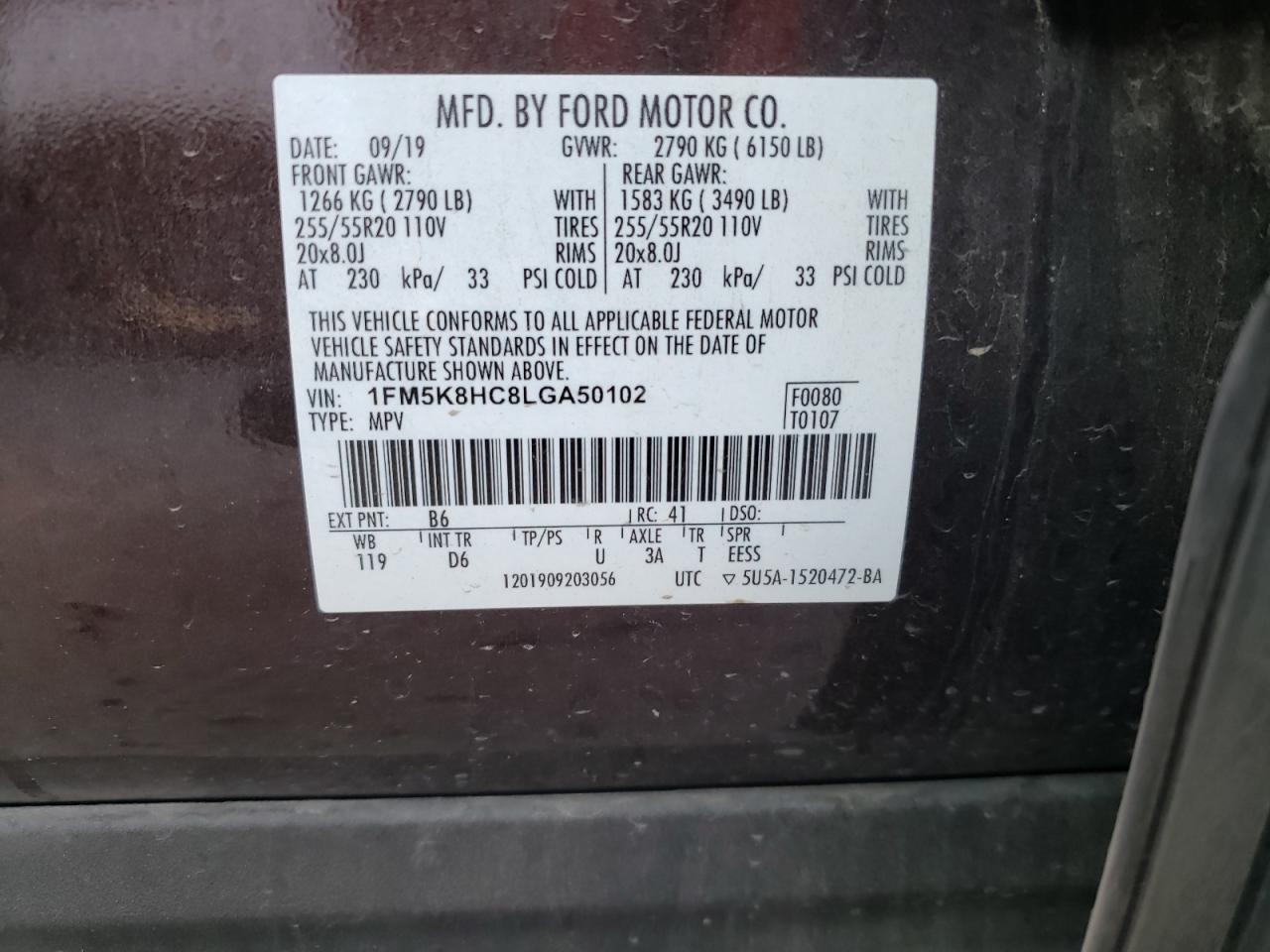 1FM5K8HC8LGA50102 2020 Ford Explorer Platinum