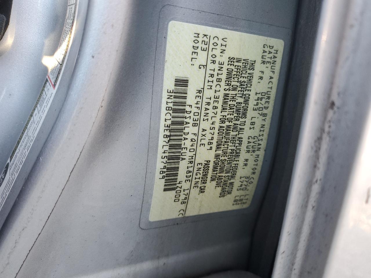 3N1BC13E87L457989 2007 Nissan Versa S